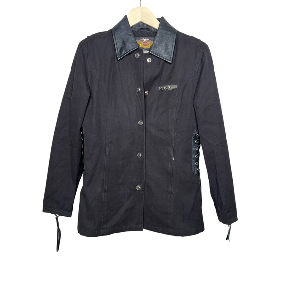 Harley-Davidson Women Jacket Black Cotton Size Small An American Legend Vintage - Picture 2 of 7